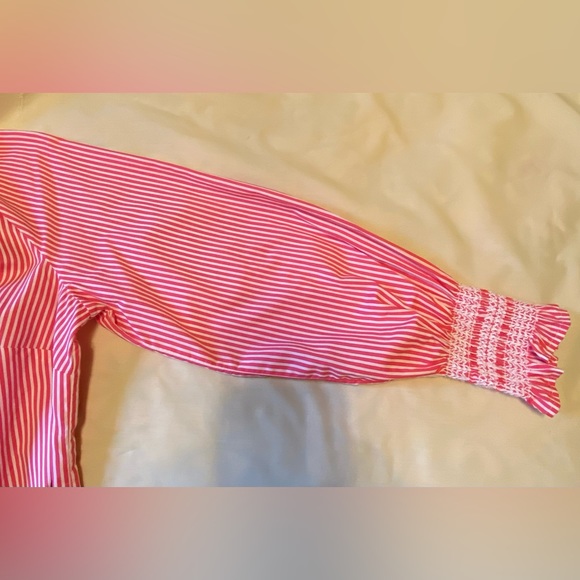 Talbots PM Pink & White Stripe Popover V-neck Blouse Top - Picture 6 of 9